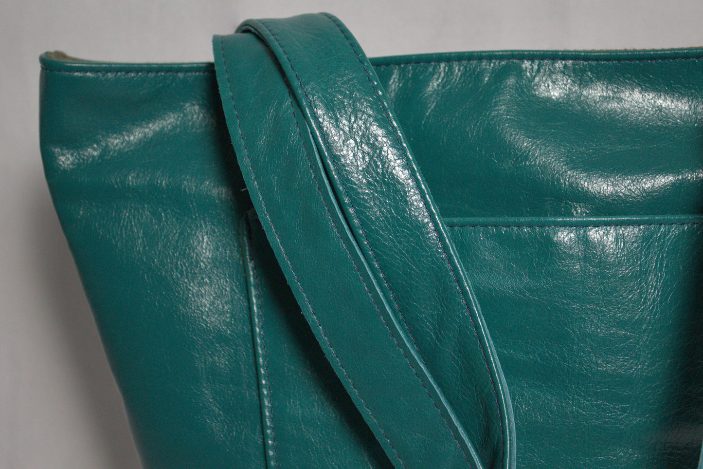 Lined Teal Leather Tote